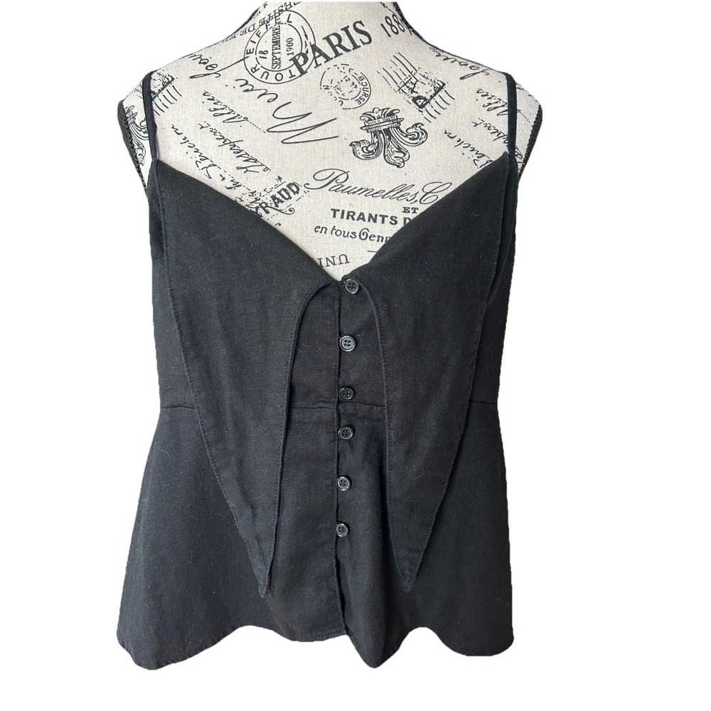 Women's Sofia Jeans Size L‎ Knot Front Peplum Black sleeveless linen Top